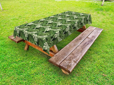 ABAKUHAUS Jungle Leaves Buitentafelkleed, Planten uit het bos, decoratief wasbaar picknicktafelkleed, 145 x 210 cm, varengroen pastelgroen