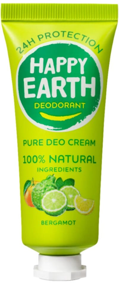 Happy Earth Deodorant Crème Bergamot - 100% Natuurlijk - 24 Uur Bescherming - Zonder Aluminium-chloorhydraat - Verzorgend na Scheren - 40 ml