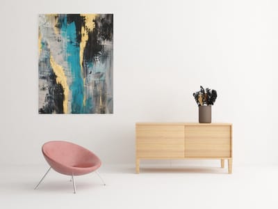 Modern Canvas Schilderij Abstract Goud en Blauw – Luxe Wanddecoratie 100x75 cm