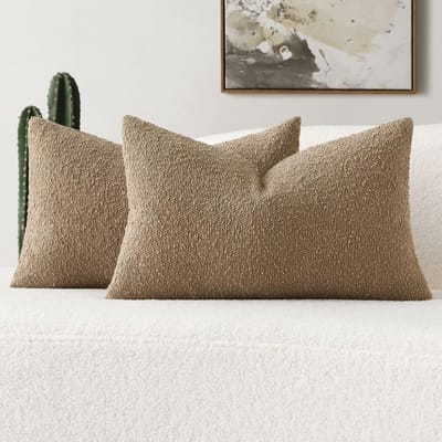 Set van 2 Sierkussenhoesjes Bouclé Khaki 30x50cm Zacht Textuur Lumbar Kussenhoezen Woonkamer
