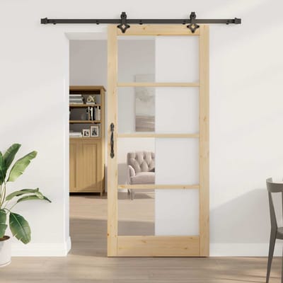 vidaXL - Schuifdeur - ORKDAL - 93 - x - 211 - cm - Massief - grenenhout - en - glas