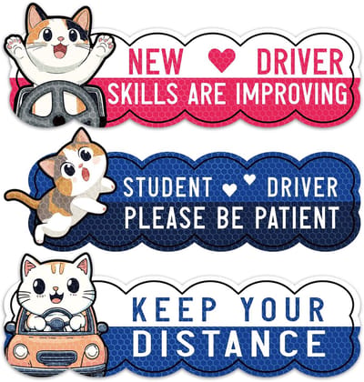 Dailygoods- Student Driver Magneten 3 Stuks - Veiligheidswaarschuwingsstickers - Herbruikbare Borden - PVC/Magneet - 25,4x8,9cm - Betrouwbaar Materiaal - Veiligheidsmagneten