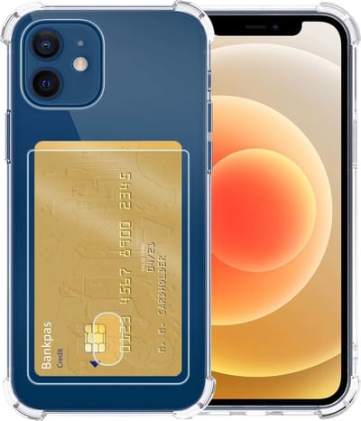 Hoesje - Geschikt voor Apple iPhone 12 Mini - Met Pashouder en Kaarthouder - Telefoon Hoes Shockproof - Siliconen Case - Back Cover - Shock Proof - Pasjes Houder - Telefoonhoesjes - Transparant