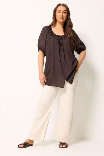 Yours Chocoladebruine Top Met Knopen Aan De Voorkant Size 42