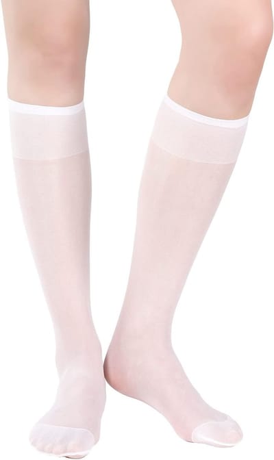 Dunne Kniehoge Kousen 3 Paar voor Dames en Meisjes, Ideaal voor Jurken, Kleur: Wit, One Size, Comfortabele Nylon Materialen