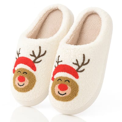 Twenty4seven® Kerstsloffen met Rendierdesign - Pantoffels Dames & Heren - Maat 39/40 - Warme Sloffen Kerst & Winter - Huisschoenen Wit