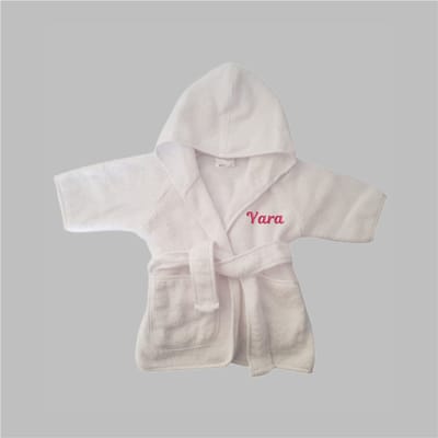 Badjas met naam - baby - wit - maat 68-72 - Kraamcadeau - Badstof - Geborduurd - gepersonaliseerd