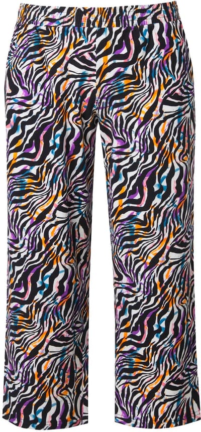 Ulla Popken - Dames - 7/8 jersey-broek diermotief rechte pijpen - Zwart - Maat 58+