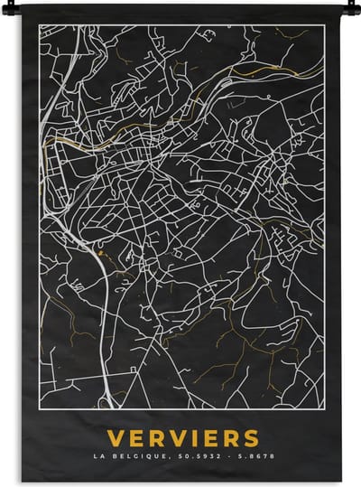 Wandkleed - Wanddoek - Kaart - Verviers - Stadskaart - Plattegrond - Goud - 120x180 cm - Wandtapijt
