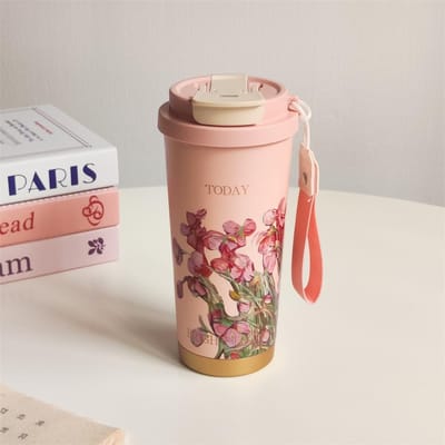 Thermosbeker voor vrouwen met een goede uitstraling Draagbare koffiebeker Roestvrij staal Dubbelwandige drinkbeker Fruit theebeker 528ml