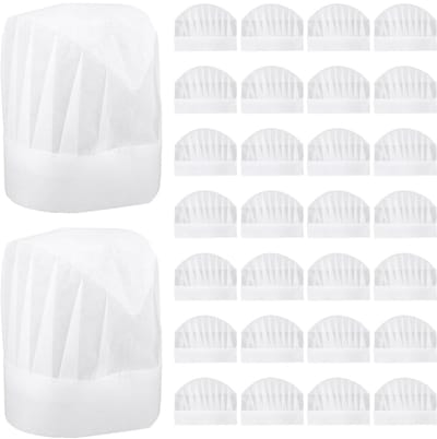 Dailygoods- Koksmutsen 30 Stuks - Witte Kinderbakkersmutsen - Wegwerp Koksmutsen - Ademende Kookmutsen - Lichtgewicht - 27,4x20,5 cm - Kinderkoksmuts