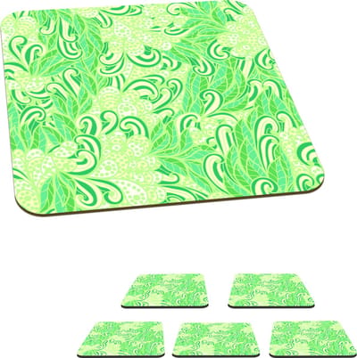 Onderzetters voor glazen - Patronen - Abstract - Bladeren - Groen - 10x10 cm - Glasonderzetters - 6 stuks