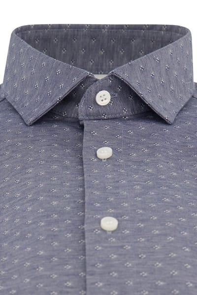 Katoenen Olymp overhemd geprint blauw body fit