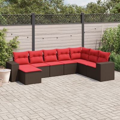 vidaXL - 8-delige - tuinbankset - met - kussens, - bruin - polyrotan
