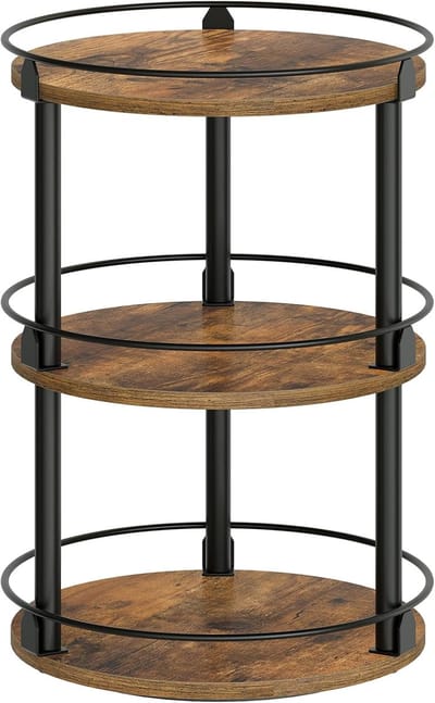 Famanu – Draaibaar kruidenrek 3-laags – Rond organizer plateau – Vintage zwart/bruin