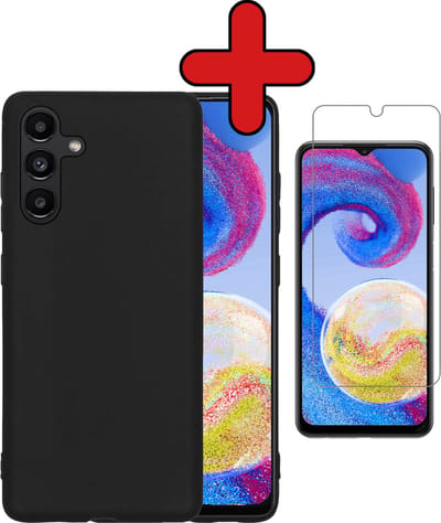 Hoesje - Met Screenprotector - Geschikt voor Samsung Galaxy A04s - Sterk & Shockproof - Telefoon Hoes - Back Cover - Siliconen Case - Telefoonhoes - Zwart