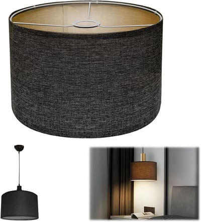 Ronde stoffen lampenkap van natuurlijk linnen voor vloerlampen, tafellampen en nachtlampen, handgemaakt, E27 fitting, 30 x 30 x 20 cm, grijs, sfeervolle verlichting en interieurdecoratie