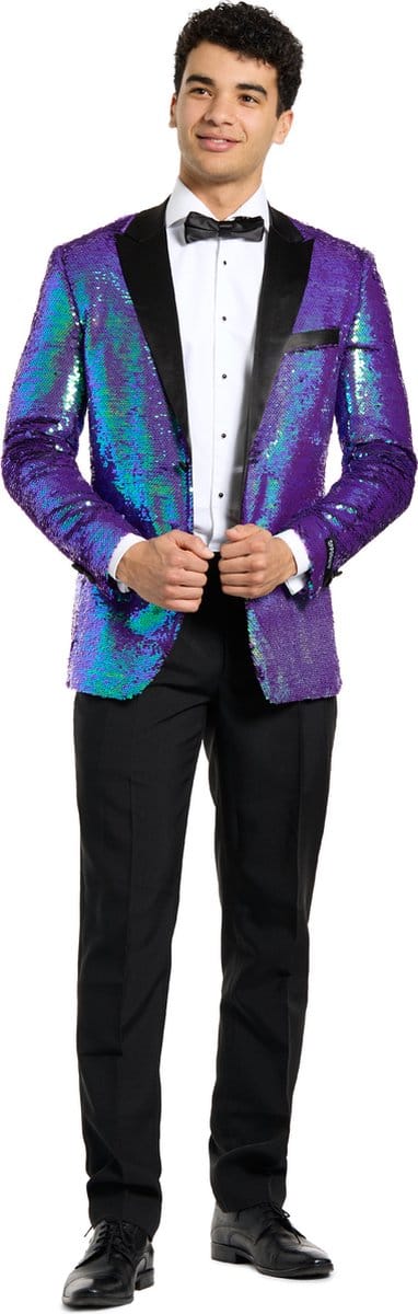 OppoSuits Sapphire Sequins - Heren Tuxedo - Smoking met vlinderdas - Carnaval - Feest - Maat 46