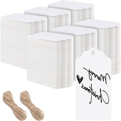 Dailygoods - MUKCHAP 600 stuks 9 x 4,5 cm witte cadeaulabels, kraftpapier labels met koord, blanco papieren prijsetiketten tag voor huwelijksgeschenkartikelen, woondecoratie