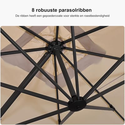 Zweefparasol 270x350 cm XXL Rechthoekig – 360° Draaibaar, UV-bestendig Polyester, Aluminium Frame, 5-Standen Verstelbaar met Slingermechanisme – Beige – Mobili Bella