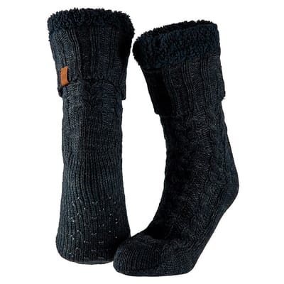 Apollo - Huissokken heren met vacht - Anti slip - Blauw-Grijs - One size - Fluffy sokken - Slofsokken - Huissokken anti slip - Huisokken - Warme sokken heren