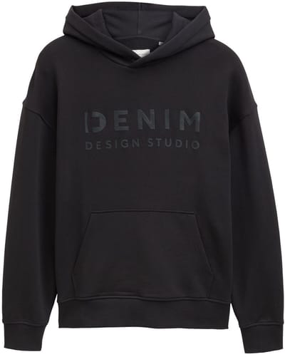 Tom Tailor Denim - Relaxed fit hoodie sweatshirt met print - Maat L - Night Watch Black