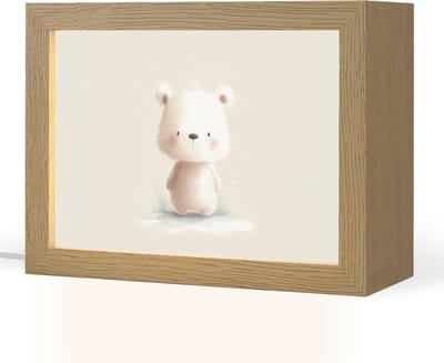 Nachtlampje 20x15 cm - Kinder lampje - Beertje - Sneeuwvlokje - Wit - Pluizig - Tafellamp kinderkamer - Slaapkamer lamp - Bedlamp kinderen - Kinderlampje stopcontact - Wandlamp babykamer - Nachtlampjes
