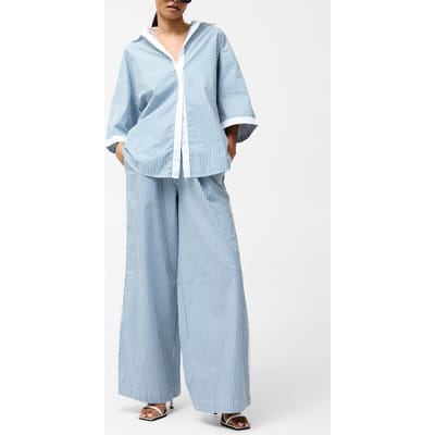 French Connection Cambria Stripe S/s Shirt Linen White/sky Blue Taglia: XS | Pantaloni da completo Outlet | Donna | Bianco
