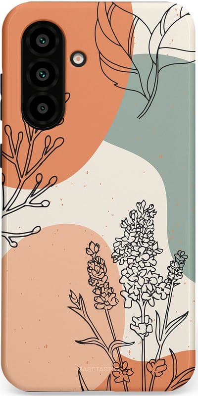 Casetastic hoesje geschikt voor Samsung Galaxy A36 / Samsung Galaxy A56 - Dubbellaagse bescherming - Lijnenspel Natuur - Fashion Case - Zand Saliegroen Terracotta