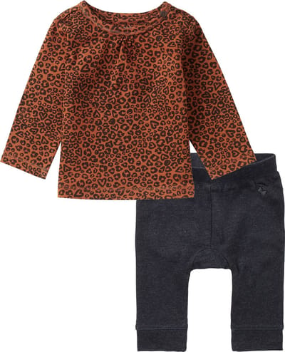 Noppies - kledingset - 2delig - broek Seaton Charcoal - shirt Mkuze bruin met panterprint - Maat 68