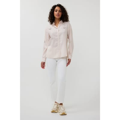 EsQualo Blouse Striped Rhinestones Off White / Sand Maat: 36 | Longsleeves Outlet | Dames | Beige