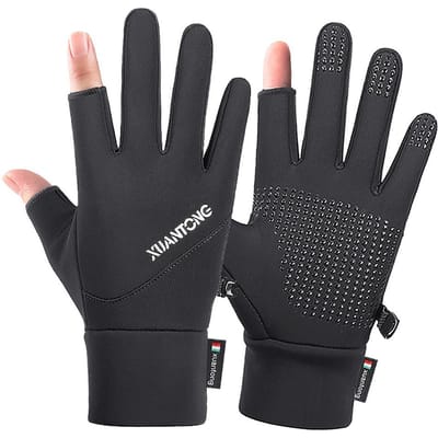 1 Paar Winterhandschoenen Fleece gevoerd Warm Touchscreen Antislip Fietsen Vissen Handschoenen Twee-Vinger-Bloot L