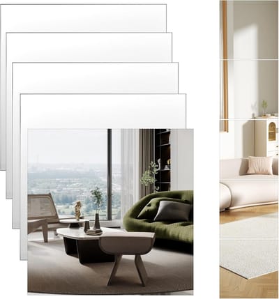 5x Zelfklevende Spiegeltegels Flexibel Acryl – Vierkante Wandspiegel Stickers 20x20cm