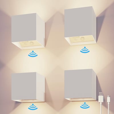 Calex Volterra Oplaadbare Wandlamp Kubus - 4 Stuks - Up & Down Tuinverlichting - Modern - Warm Wit Licht - Voor Binnen en Buiten - Waterdicht - Eenvoudige Installatie - Draadloos - USB-C - Bewegingssensor - Wit