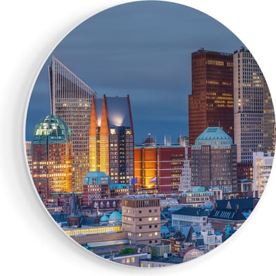 Artaza Forex Muurcirkel Den Haag Skyline met Wolkenkrabbers - 40x40 cm - Klein - Wandcirkel - Rond Schilderij - Wanddecoratie Cirkel