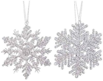 Decoris Kersthangers - 2x - zilver - sneeuwvlok/ster - 12 cm - Sneeuw thema kerstboomhangers