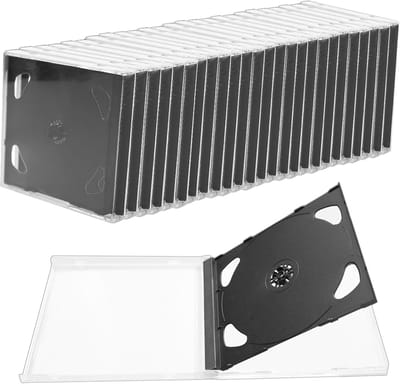 20 stuks plastic dubbele CD-jewelcase Geschikt voor opslag, 10,4 mm, 2 schijfcapaciteit, DVD-schijfhoes, doorzichtige standaard CD-/DVD-beschermhoes (zwart)