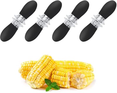Allecto - Maïskolvenhouders - RVS - Perfect voor BBQ en Picknicks - Handvat van Silicium - Ideaal voor Grillen en Feestjes - Set van 4 - Geschikt v..