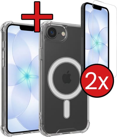 Hoesje - Met 2x Screenprotector - Geschikt voor Apple iPhone 17e - Magsafe Compatible - Sterk & Shockproof - Shock Proof Case - Back Cover - Telefoon Hoes - Telefoonhoes - Transparant