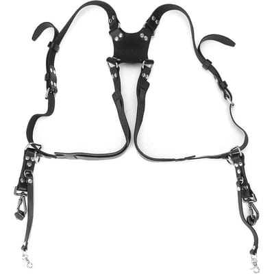 Camera Riem Leer Dubbel Schouderharnas Riem Fotografie Accessoires voor DSLR Camera'sZwart