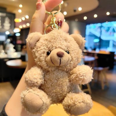Porte-clés Mignon Ours Dessin Animé Poupée Peluche Porte-clés Voiture Pendentif Sac Fille Distributeur à Pinces grise
