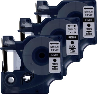 DULA Dymo D1 45800 - S0720820 - Compatible label tape - 3 lettertapes - Zwart op transparant - 19mm x 7m