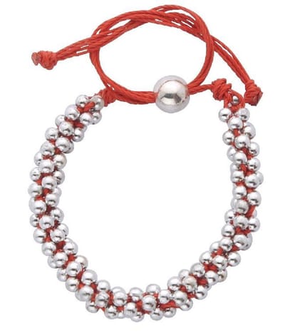 Behave - Armband - Rood Koord met zilverkleurige bolletjes