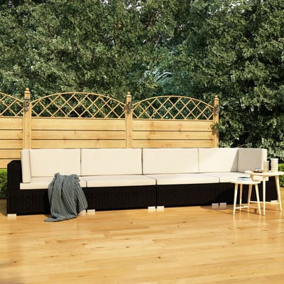vidaXL - 4-delige - Loungeset - met - kussens - poly - rattan - zwart