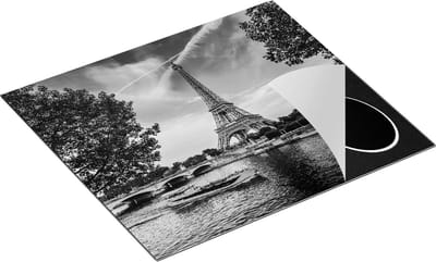 Chefcare Inductie Beschermer Eiffeltoren in Parijs aan het Water - Kleur - Zwart Wit - 60x50 cm - Afdekplaat Inductie - Kookplaat Beschermer - Inductie Mat