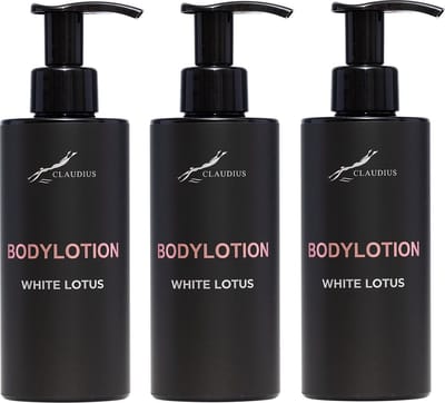 Bodylotion White Lotus 300 ml - met pomp - zwarte fles - set van 3 stuks - Voordeelverpakking