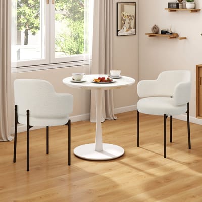 Puluomis - Eetkamerstoelen - Set van 2 - Teddy Fleece - Metalen poten - Gevoerde zitkussens - Gebogen rugleuning armleuning - Wit