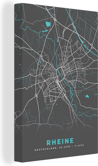 Canvas Schilderij Blauw – Duitsland – Plattegrond – Stadskaart – Kaart – Rheine - 20x30 cm - Wanddecoratie