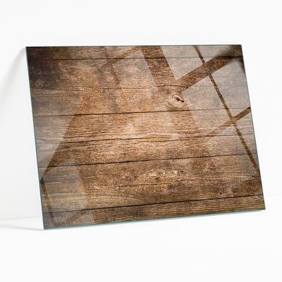 Wallfluent - Houten Plankstructuur Gehard Glas - 100 x 70 cm - Bruin Glazen Tafelblad - Rechthoekig Tafelblad Glas - Glasplaat Tafel - Glazen Tafelblad voor Tuin of Terrastafels