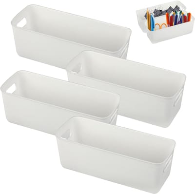 carmdering - Opbergbak - Opbergdoos - Organizador - Stapelbaar Ontwerp - Ergonomische Handvatten - Kunststof - Witte Kleur - Ruimtebesparend - 4 Stuks